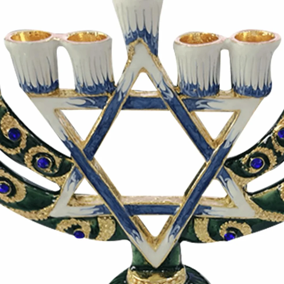 Chanukah Menorah Candelabrum antyczny świecznik festiwal ozdobiony klejnotami świecznik stół centralny