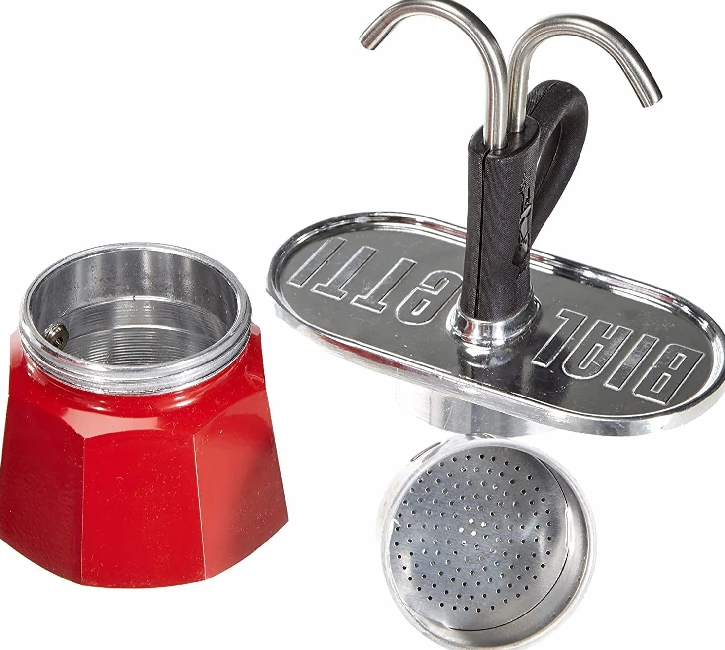 Bialetti – Mini Express Kandisky: W Zestawie Kawiarka Na 2 Filiżanki (90Ml) I 2 Szklanki, Czerwona, Aluminiowa
