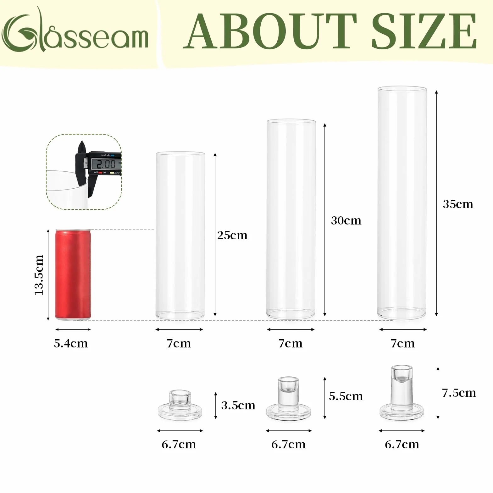 Glasseam Hurricane szklane świeczniki zestaw 3 świeczników stożkowych 25 cm 30 cm 35 cm