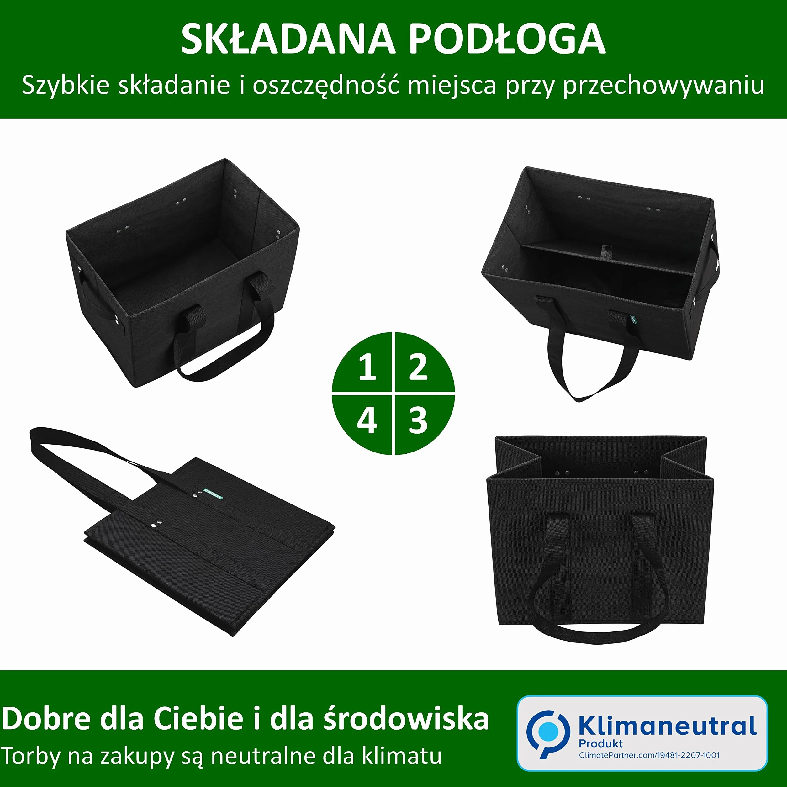 COTTARA Torba na zakupy składana 3 sztuki kosz wielokrotnego użytku 38x23x31 cm szara
