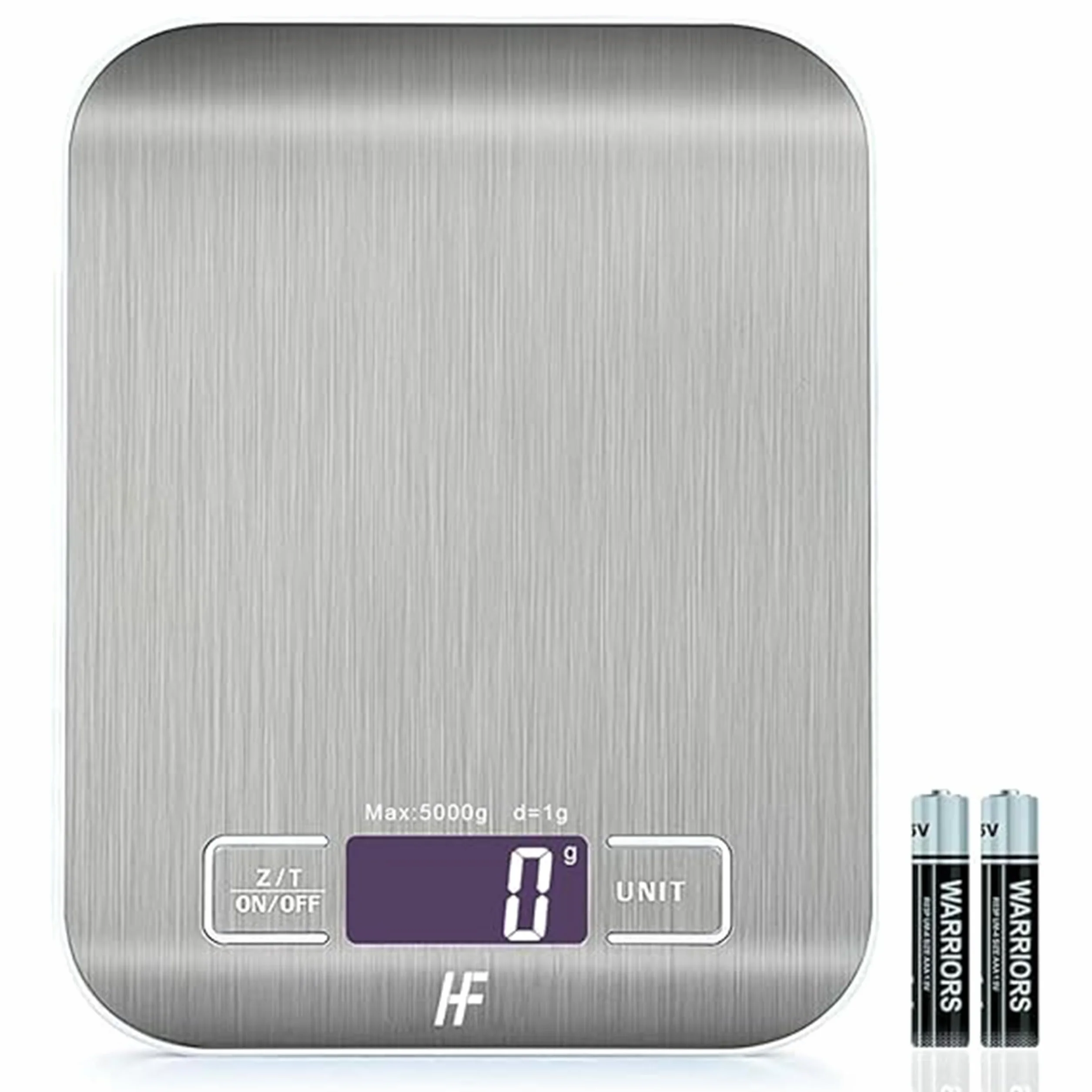 Home Fashion Cyfrowa Waga Kuchenna - Udźwig 5kg/11lb z Precyzją 1g - Waga Spożywcza ze Stali Nierdzewnej do Gotowania i Pieczenia, Podświetlany LCD, Funkcja Tary, 5 Jednostek, 18x14cm - Srebrna