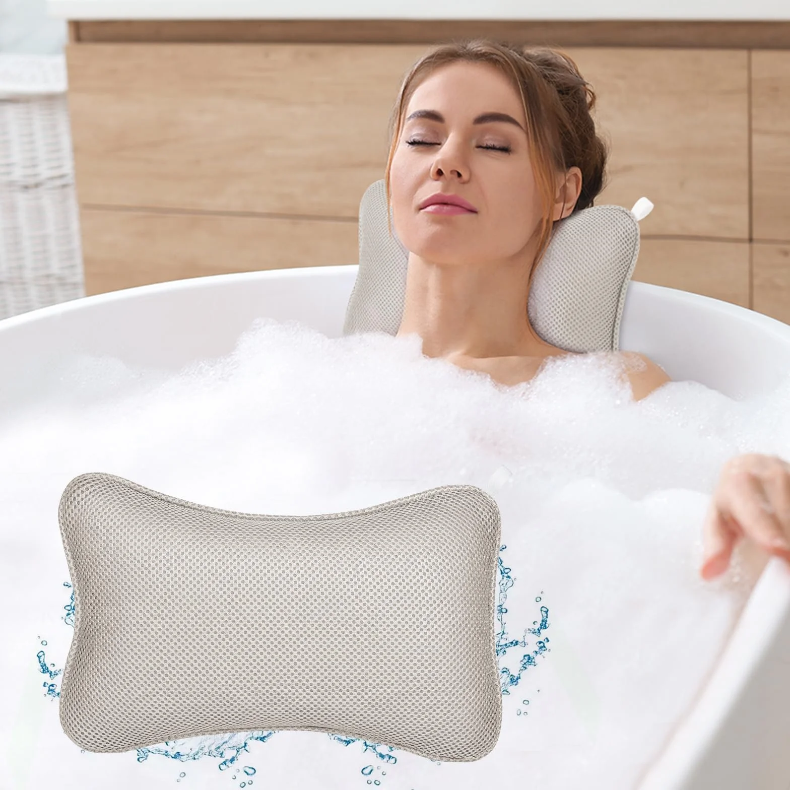 Poduszka do wanny, luksusowy zestaw poduszki do wanny 4D i piłki do kąpieli, ergonomiczna siatkowa poduszka do wanny SPA, z antypoślizgowymi przyssawkami, ergonomiczny zagłówek domowego spa do