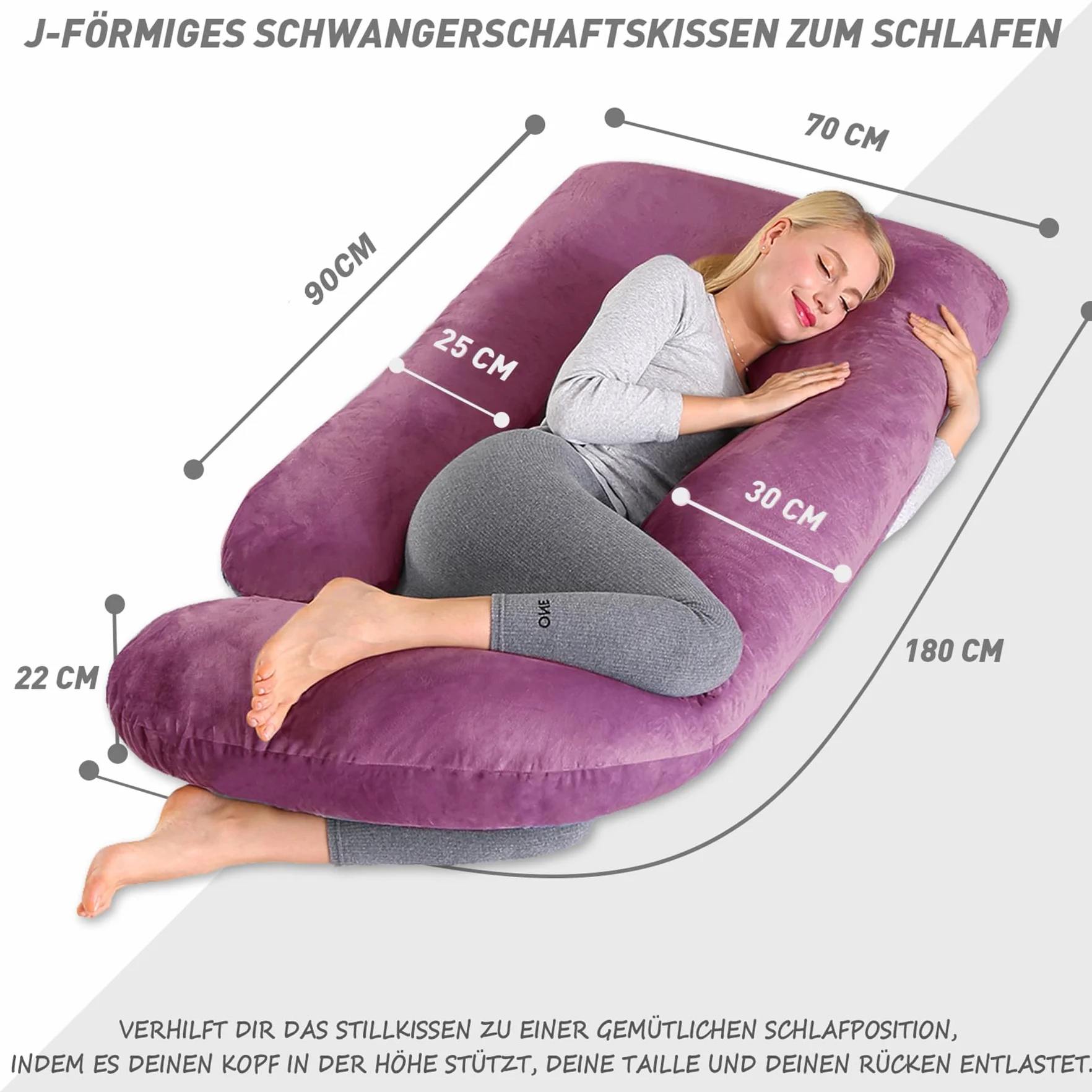 CALIYO Poduszka ciążowa w kształcie litery J, poduszka do karmienia XXL, poduszka do spania na boku z poszewką, poduszka Pregnancy Pillow i komfortowa poduszka dla dorosłych, wyściółka z bawełny