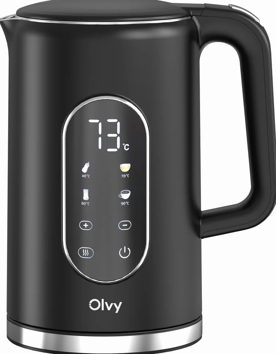 Olvy czajnik elektryczny o pojemności 1,7 l z regulacją temperatury - szybkie gotowanie 2200 W - funkcja utrzymywania ciepła - podwójna ścianka ze stali nierdzewnej - chłodzący w dotyku zewnętrzny