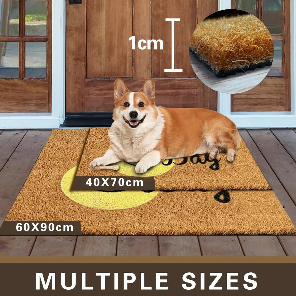 Qingbei Rina Zewnętrzna wycieraczka z uśmiechem, 60 x 90 cm mata pod drzwi wejściowe z włókna kokosowego na zewnątrz antypoślizgowy spód, duże zewnętrzne wycieraczki