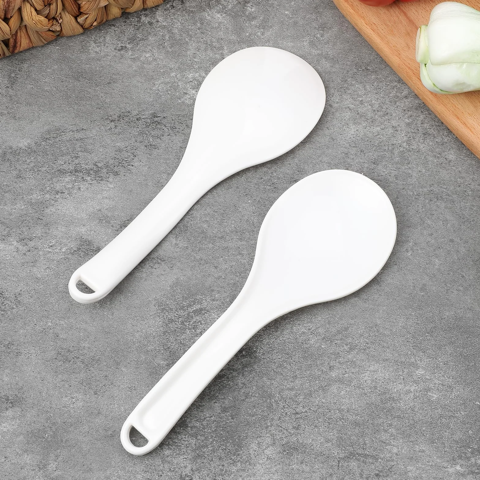 Łyżki do ryżu, 2 sztuki, 19,5 cm, nieprzywierające, białe, plastikowe, z tworzywa sztucznego, do mieszania i gotowania ryżu, puree ziemniaczanego lub wielu innych