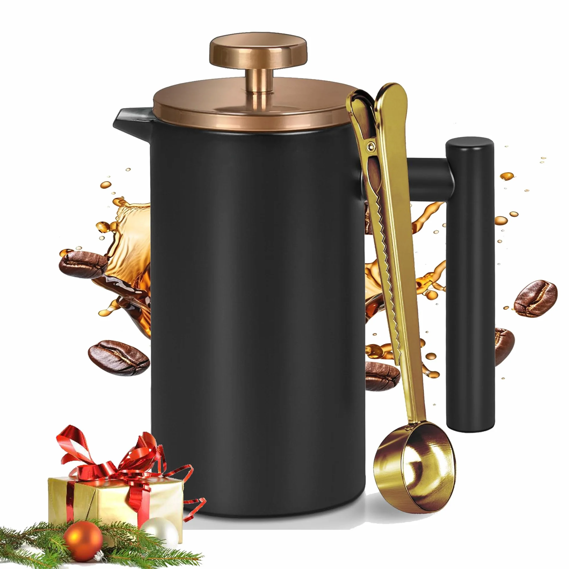 Zaparzacz do kawy French Press 350 ml, różowe złoto, kompaktowy podróżny