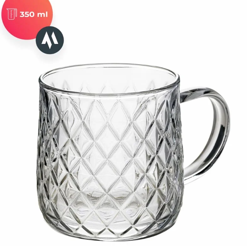 OMAGO Zestaw 2 szklanek z uchem 350ml dekoracyjne kubki do kawy herbaty