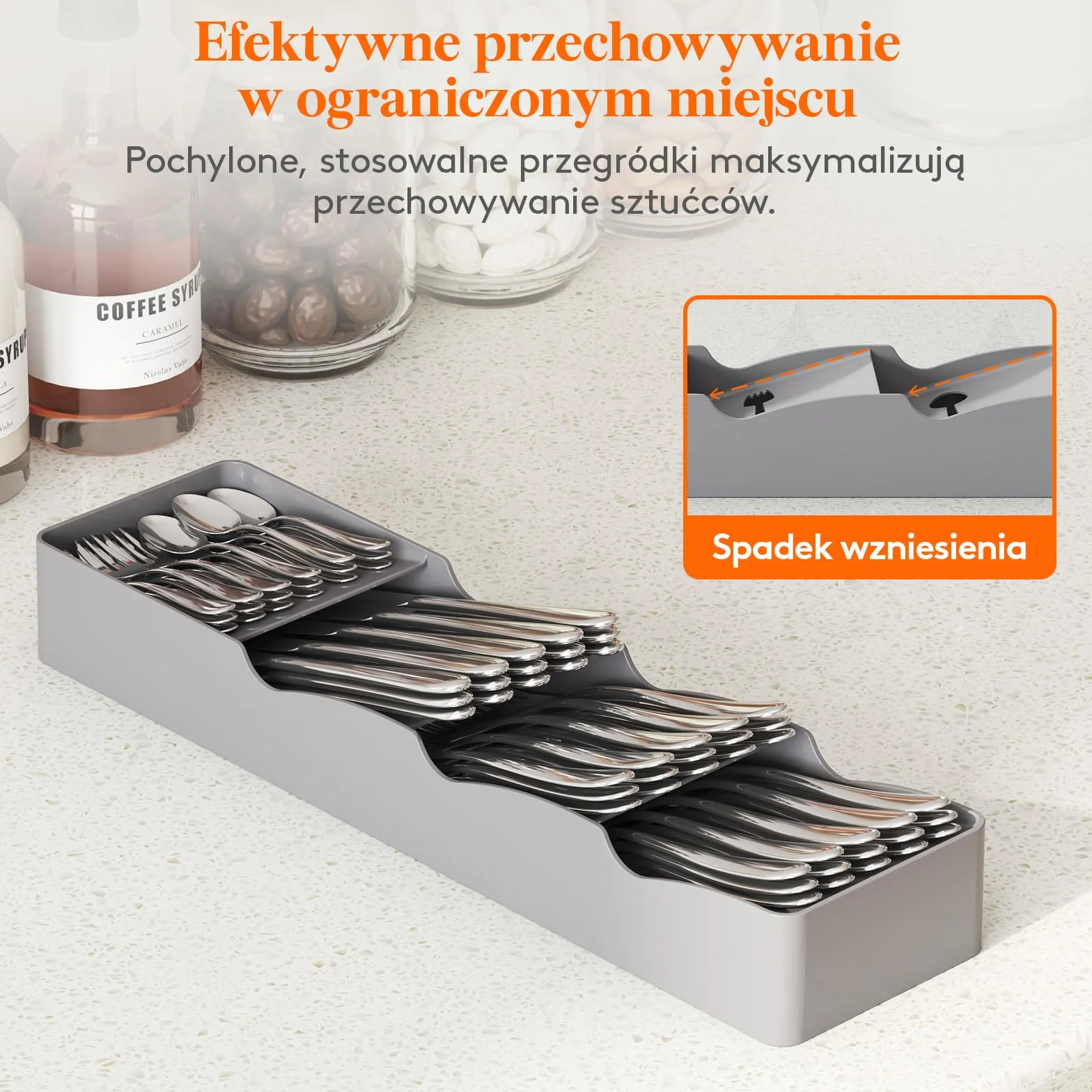Lifewit Organizer do szuflady na sztućce wąski plastikowy szary