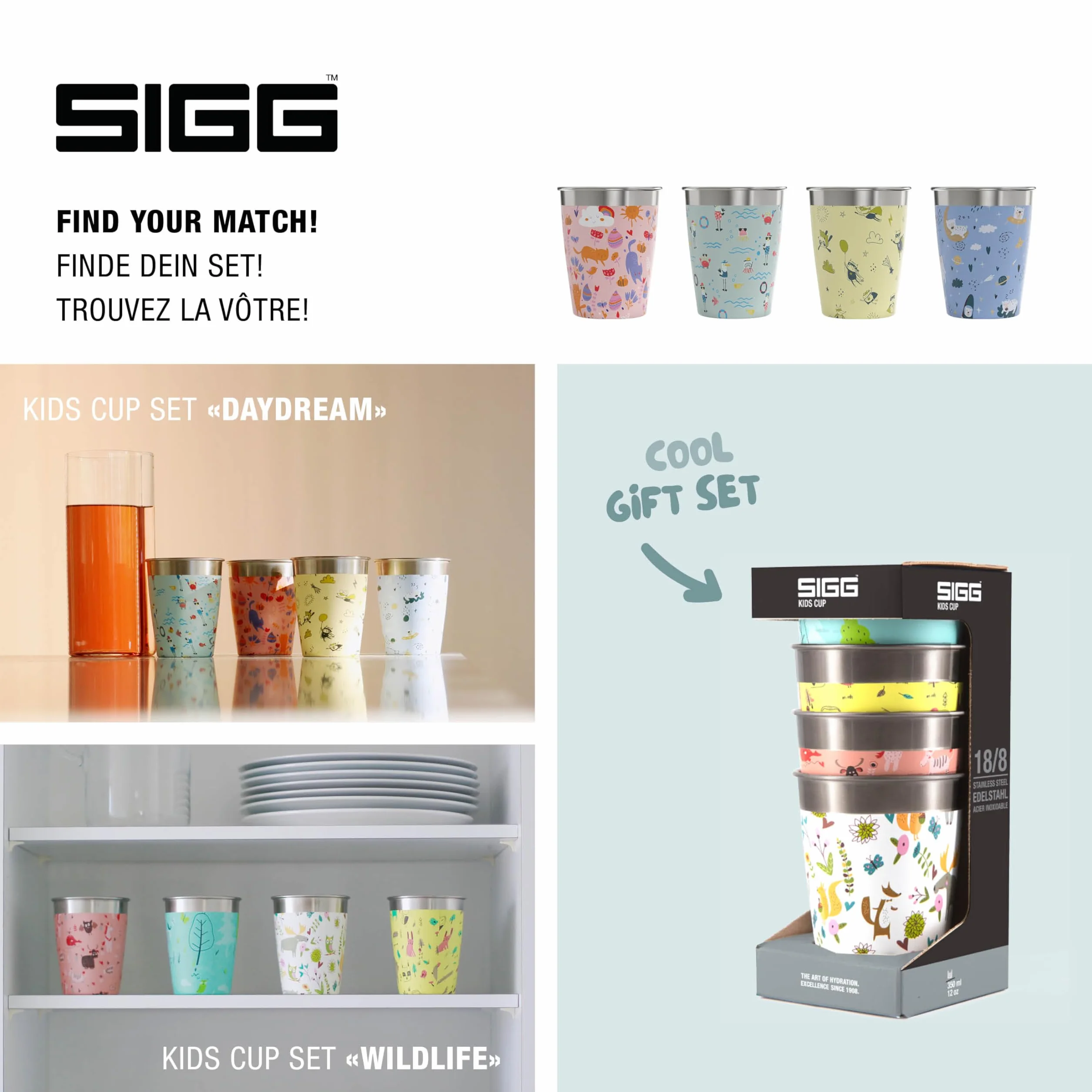SIGG Zestaw Kubków Ze Stali Nierdzewnej Dla Dzieci 4 x 0,35 l