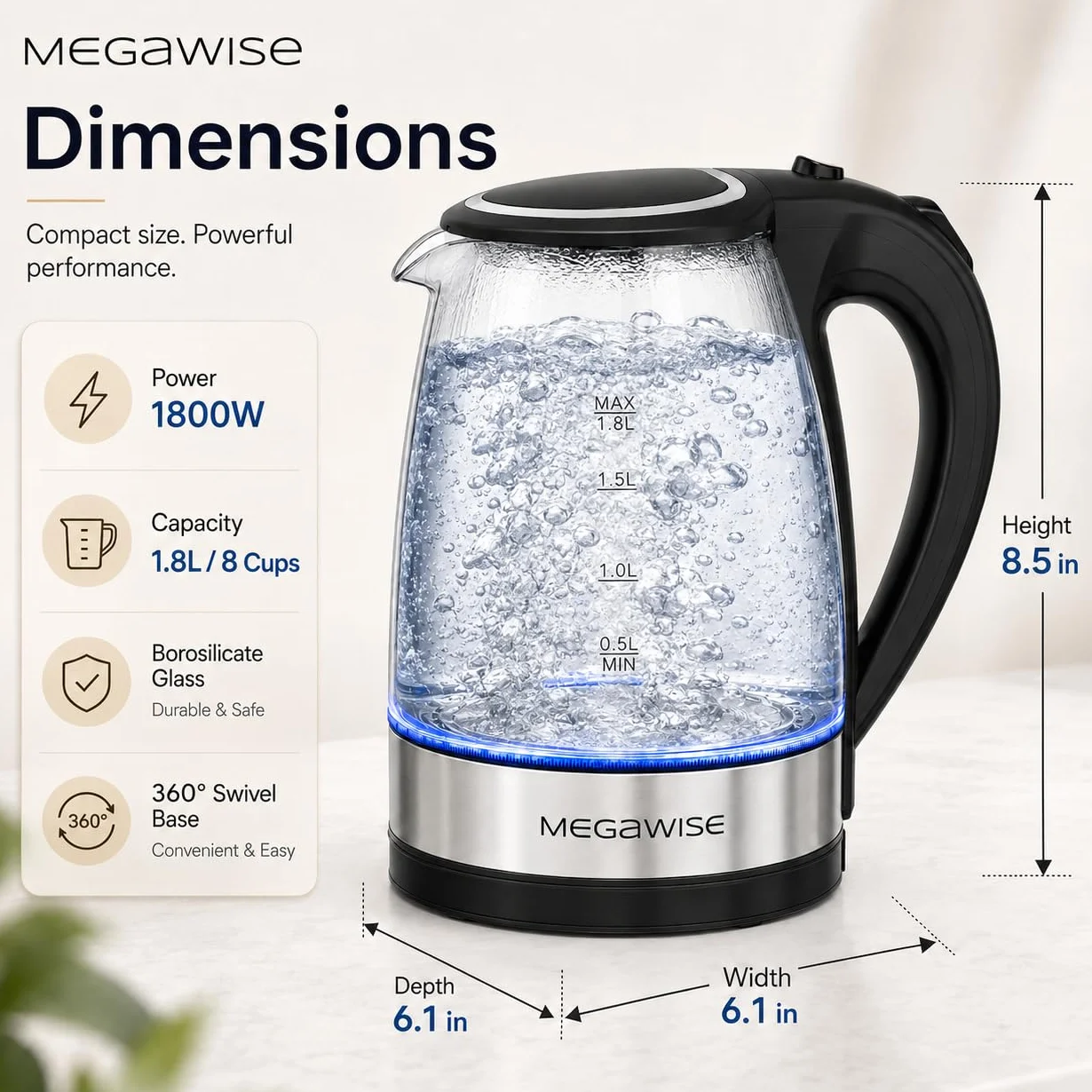 MEGAWISE Kettle Serious (biały, 1,8 l)