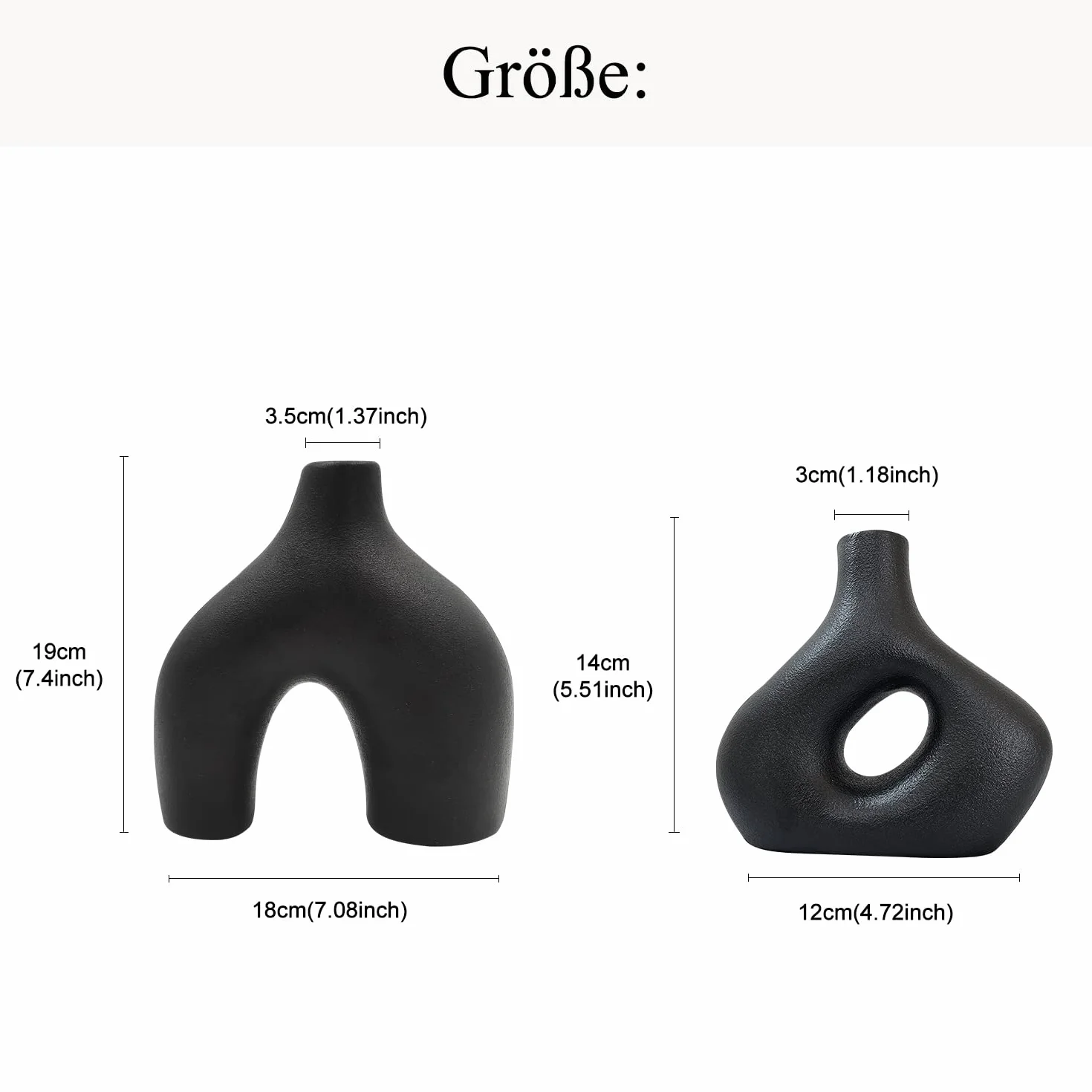 CEMABT Czarny Wazon Ceramiczny, 2-Częściowy Zestaw Podwójnych Wazonów do Nowoczesnego Stylu Boho i Nordyckiego Minimalizmu, Salonu, Wesela, Kolacji, Imprezy, Biura i Sypialni