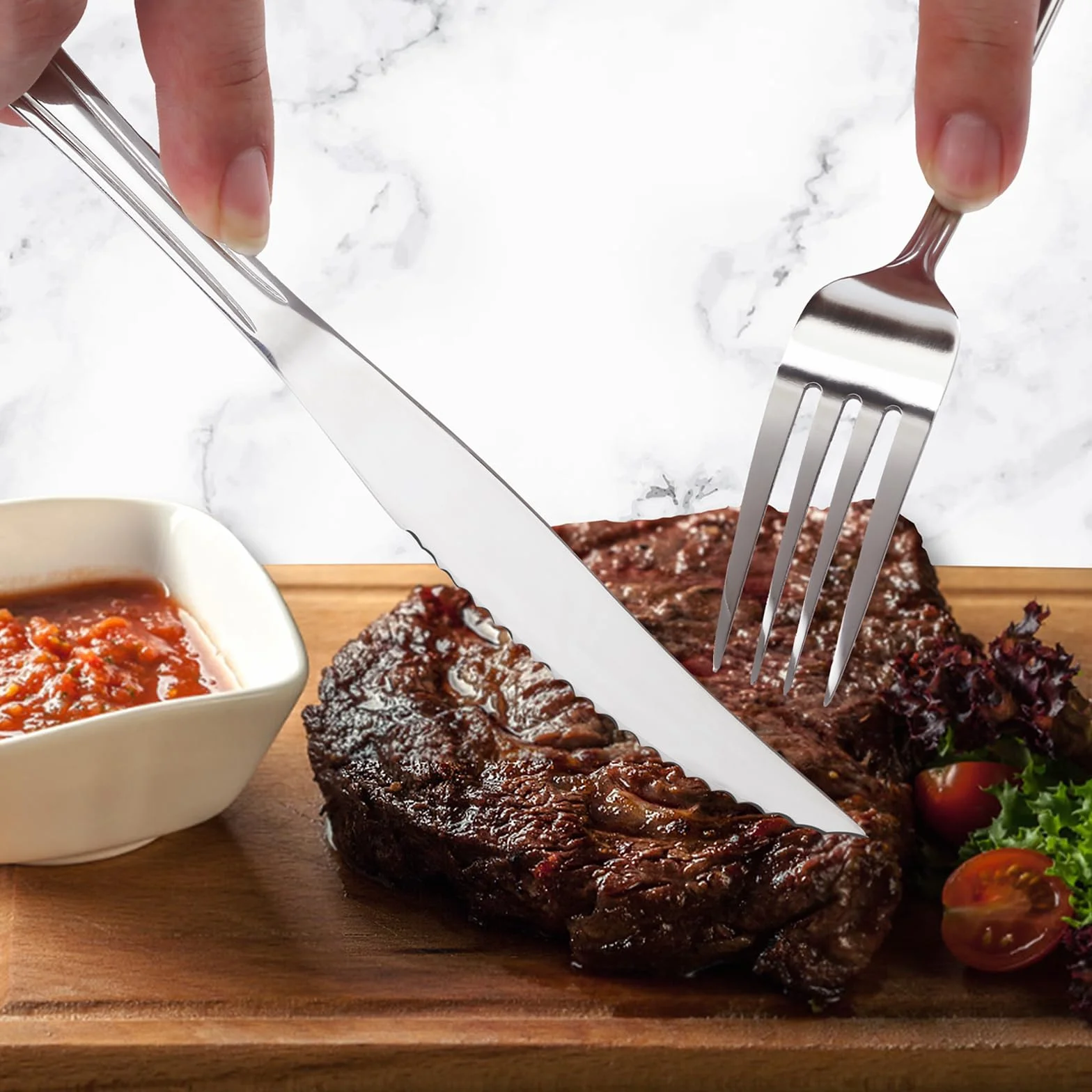 Hunnycook Zestaw sztućców dla 12 osób z nożem do steków, wysokiej jakości stal nierdzewna, 72 sztuki, elegancki zestaw sztućców z nożem, widelcem, łyżką, do domu/restauracji/na imprezę, nadaje się do