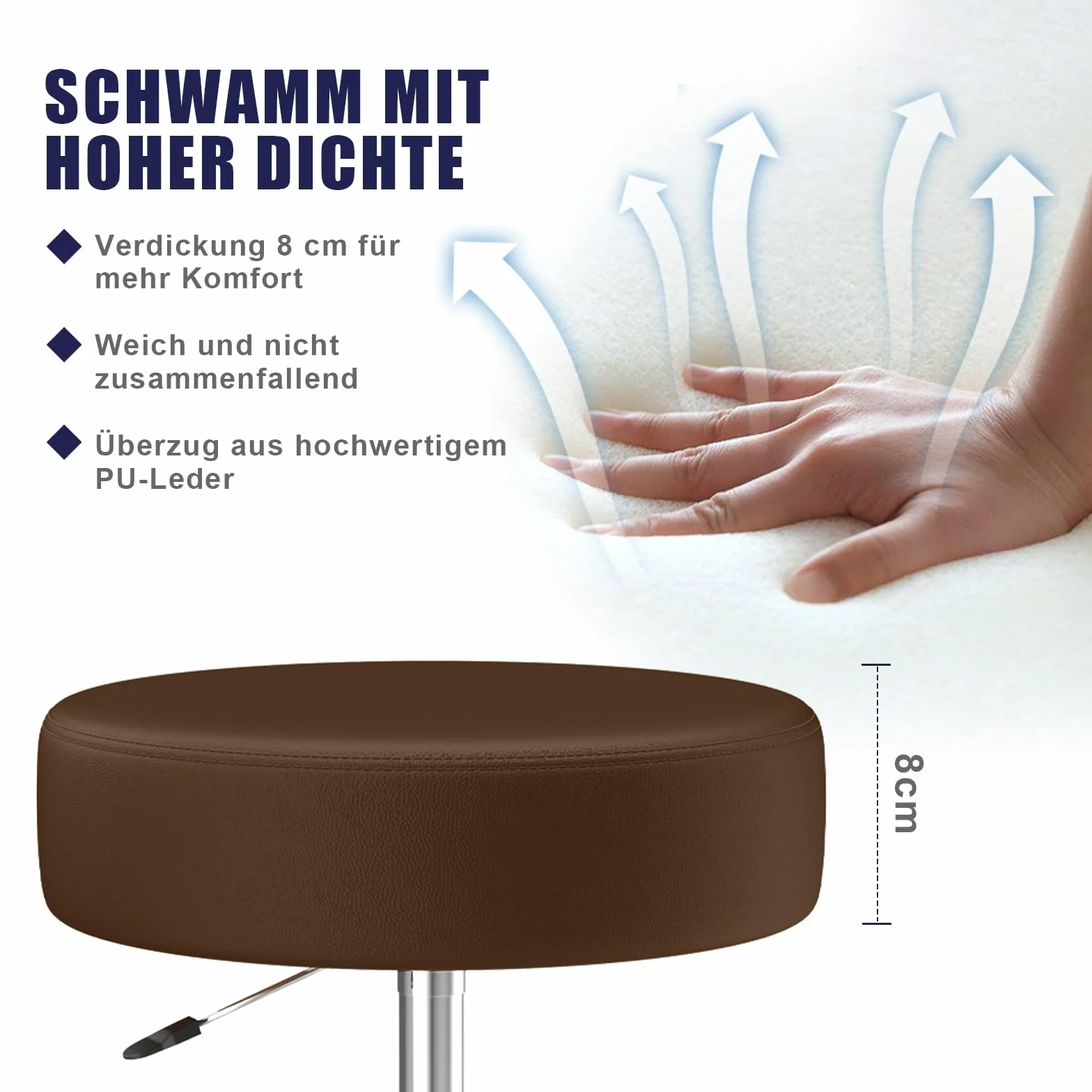 Taboret obrotowy z regulacją wysokości 43-57 cm na kółkach z podnóżkiem, skóra PU
