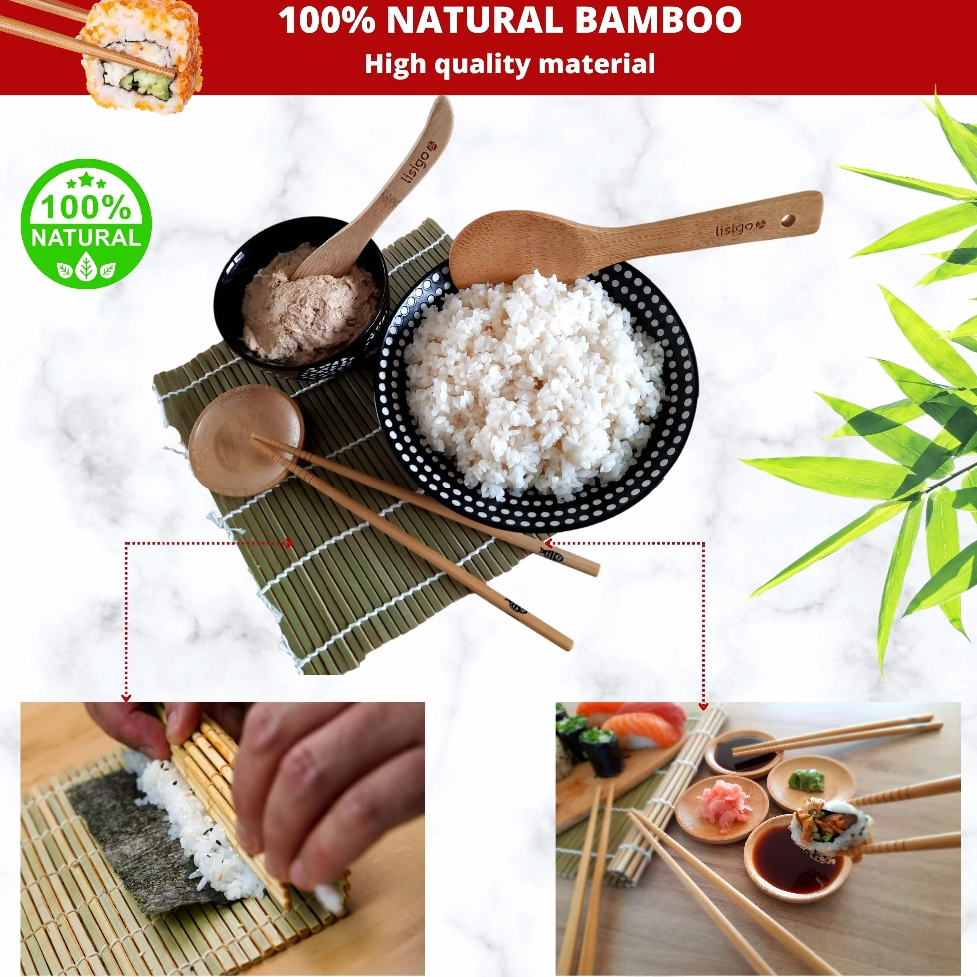 Kompletny zestaw do robienia sushi maki – zestaw do robienia sushi makis – pudełko z bambusową matą, japoński nóż, pałeczki, forma do maki, nie zawiera BPA, pomysł na prezent dla mężczyzn i kobiet