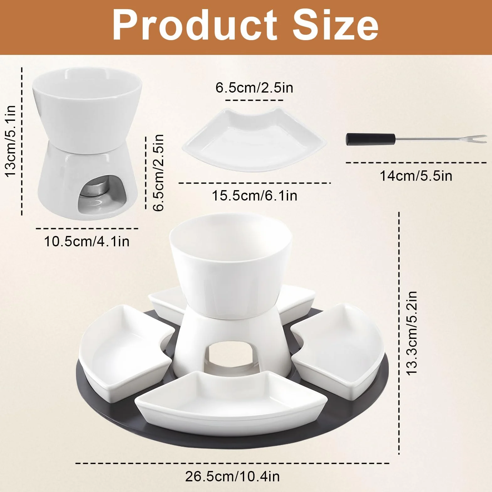 Ceramiczny zestaw do fondue czekoladowego z drewnianą paletą 4 talerze