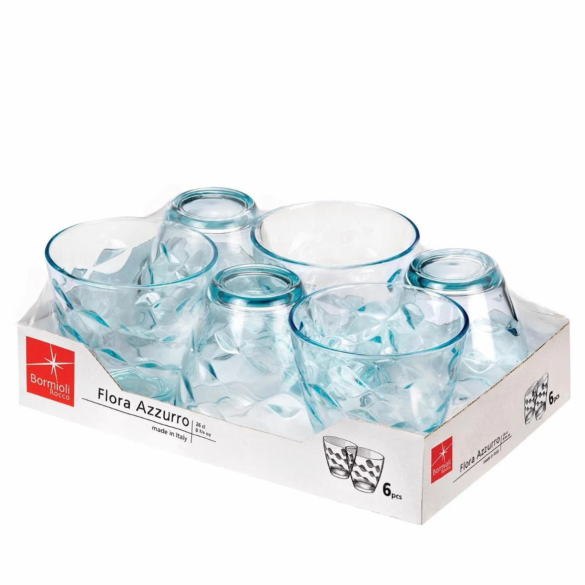 Bormioli Rocco Flora Szklanki, Niebieski, 260 ml, 6 sztuk