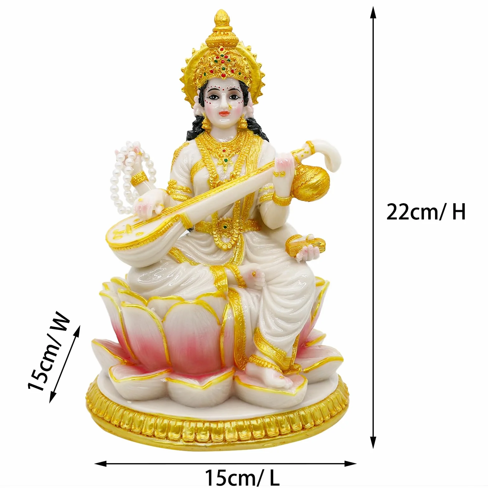 Hinduska bogini Saraswati statua - 21 cm H marmur wygląd duży indyjski idol Saraswati figurka Indie Diwali Murti Pooja rzeźba dom biuro świątynia Mandir Puja przedmiot ołtarz świątynia duchowa