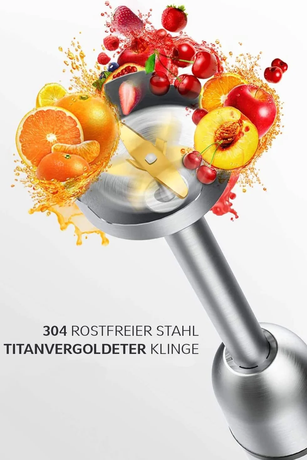 LEHMANN Wielofunkcyjny blender ręczny Chopsui 1200 W z funkcją turbo i regulacją prędkości, srebrny, mocny, Funkcja turbo, najmocniejszy mikser, tarki do tarcia ziemniaków