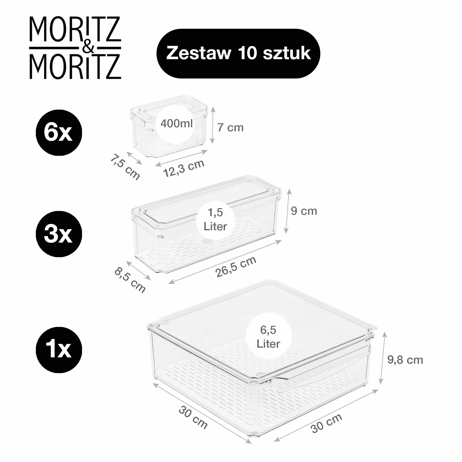 Moritz & Moritz Zestaw 10 organizerów do lodówki przezroczyste pudełka do przechowywania