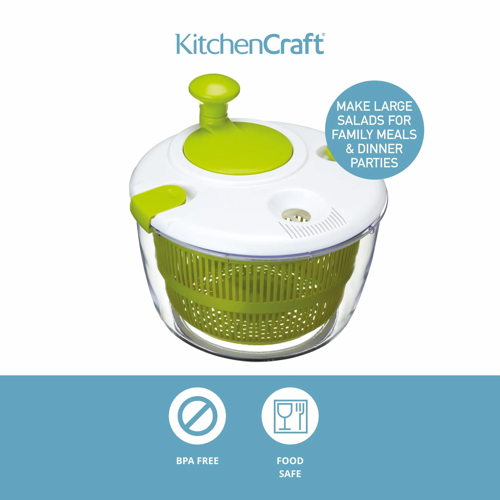 KitchenCraft Deluxe spinka do sałatek 25 cm, tworzywo sztuczne bez BPA