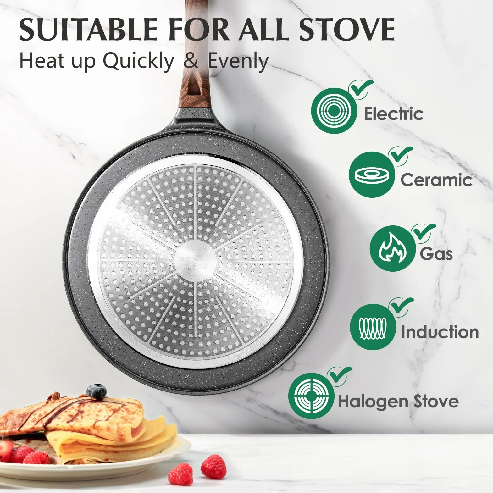 SENSARTE Nieprzywierająca Patelnia do Naleśników Dosa Pan 26 cm, Odlewana Ciśnieniowo Aluminium, Kompatybilna z Indukcją, Bez PFOA