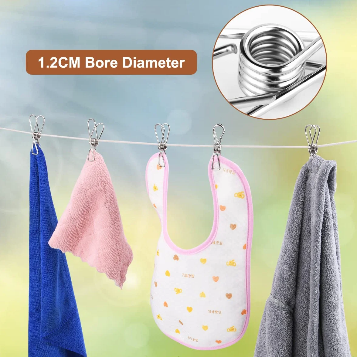 Vicloon Spinki do ubrań, spinacze do ubrań, 100 szt. spinek ze stali nierdzewnej, 6 cm, mocne uchwyty metalowe klipsy do prania, wieszak na ubrania, do kuchni, biura