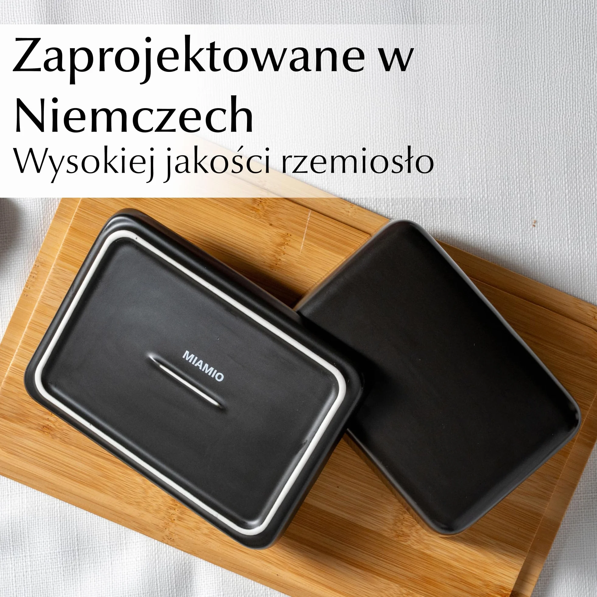 Pojemnik na Masło Ceramika 620 ml z Bambusową Pokrywką Odporny na Mycie w Zmywarce
