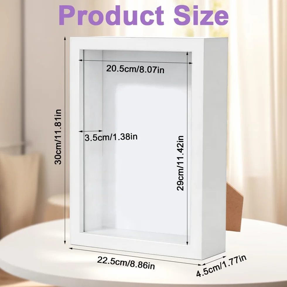 Ramka 3D do wypełnienia, A4, głęboka ramka na zdjęcia 20,5 x 29 cm, głęboka ramka na przedmioty z przezroczystą płytą akrylową, na pamiątki, zdjęcia, przedmioty, bukiet ślubny, dzieła sztuki DIY