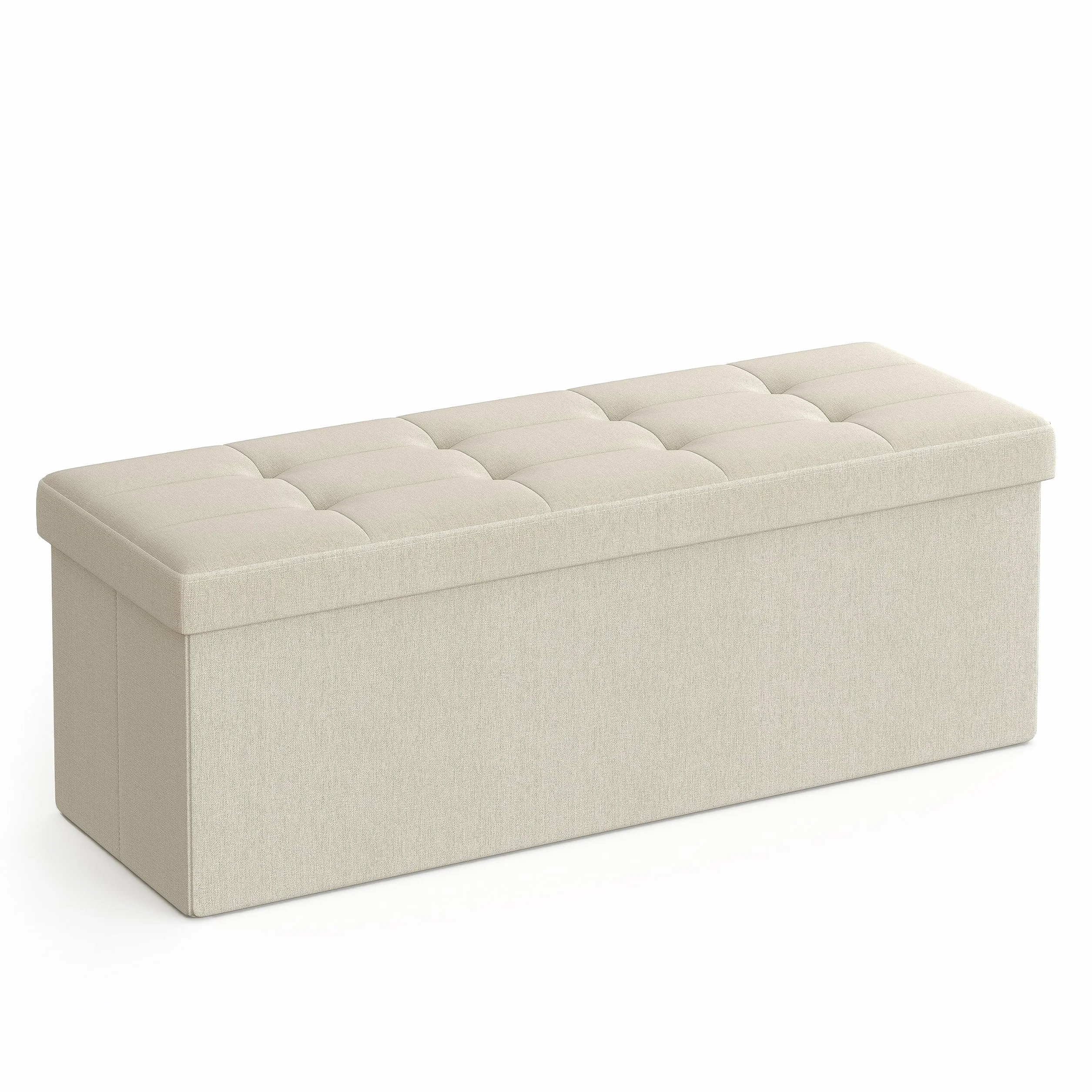 SONGMICS Taboret Składana Ławka z Miejscem do Przechowywania 38x110x38 cm Podnóżek Obciążenie 300 kg