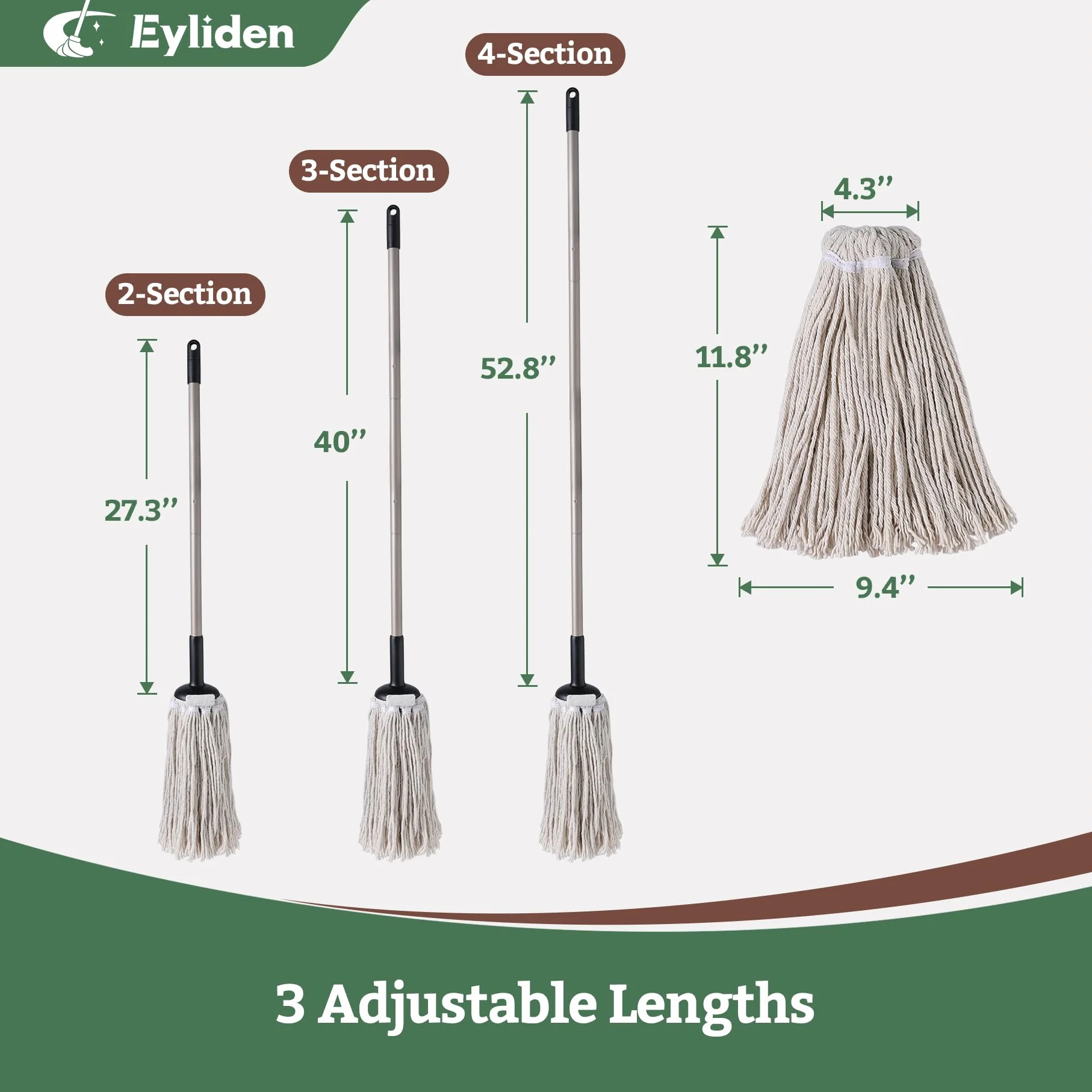Eyliden Mop podłogowy z 2 głowicami bawełniany, chłonny, regulowany, do płytek, drewna
