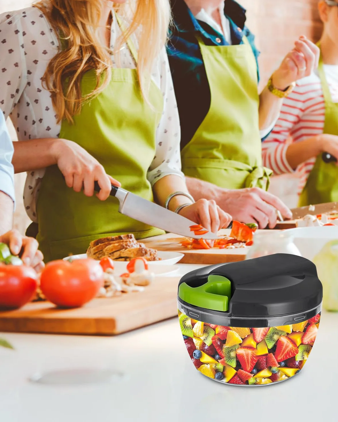 Ręczny rozdrabniacz do warzyw 520ml ze stali nierdzewnej, 3 ostrza, zielony
