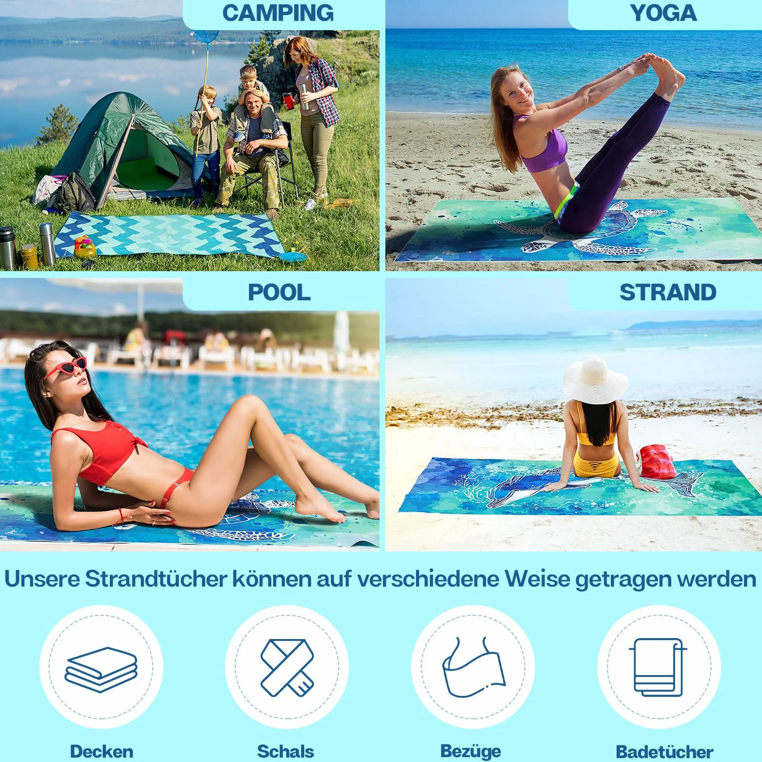 Joyoldelf 2-pak ręczników plażowych z mikrofibry - 180 x 90 cm, duże, odporne na piasek, szybkoschnące i lekkie ręczniki plażowe, idealne dla kobiet i mężczyzn, na plażę, basen lub na wakacje