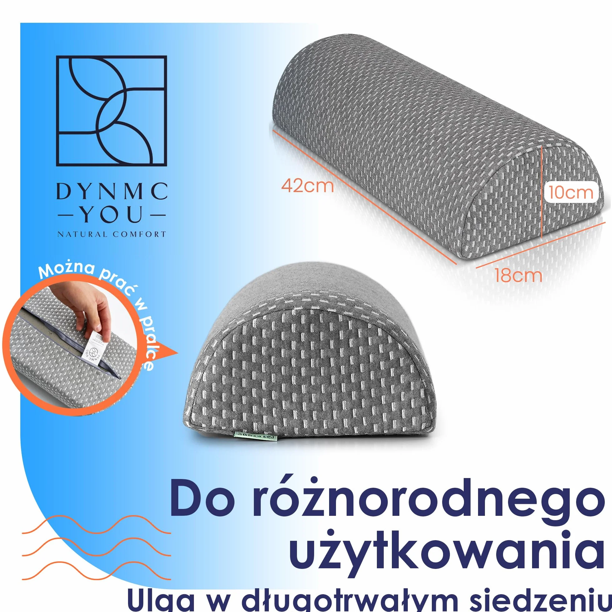 Wygodna poduszka pod kolana dla osób śpiących na boku, w ciąży - Średnio twarda wykonana z pianki z pamięcią kształtu i miękkiego pokrowca OEKO-TEX, poduszka lędźwiowa DYNMC YOU - Szara