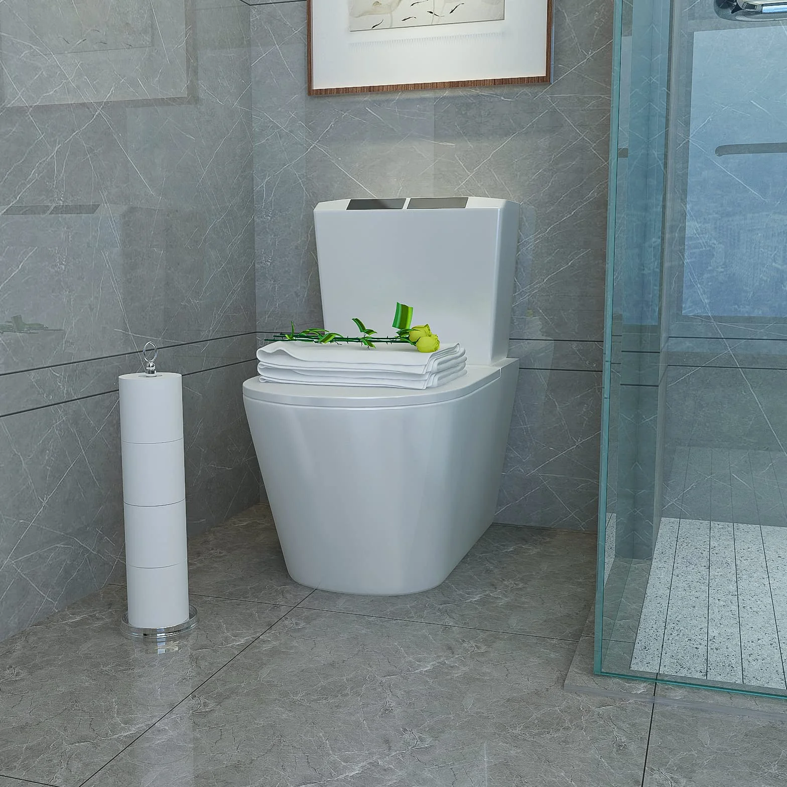 ROLABAM Heavy Weighted Toilet Paper Holder with Reserve Function Free Standing Chrome 22.5"