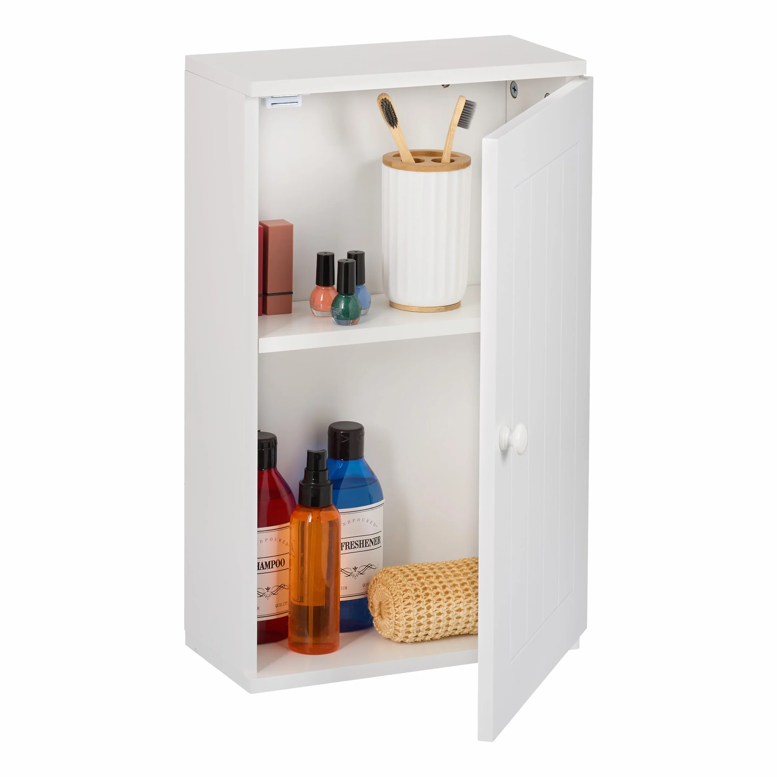 Relaxdays Szafka łazienkowa wisząca biała 50x30x15,5 cm z drzwiami i 2 półkami
