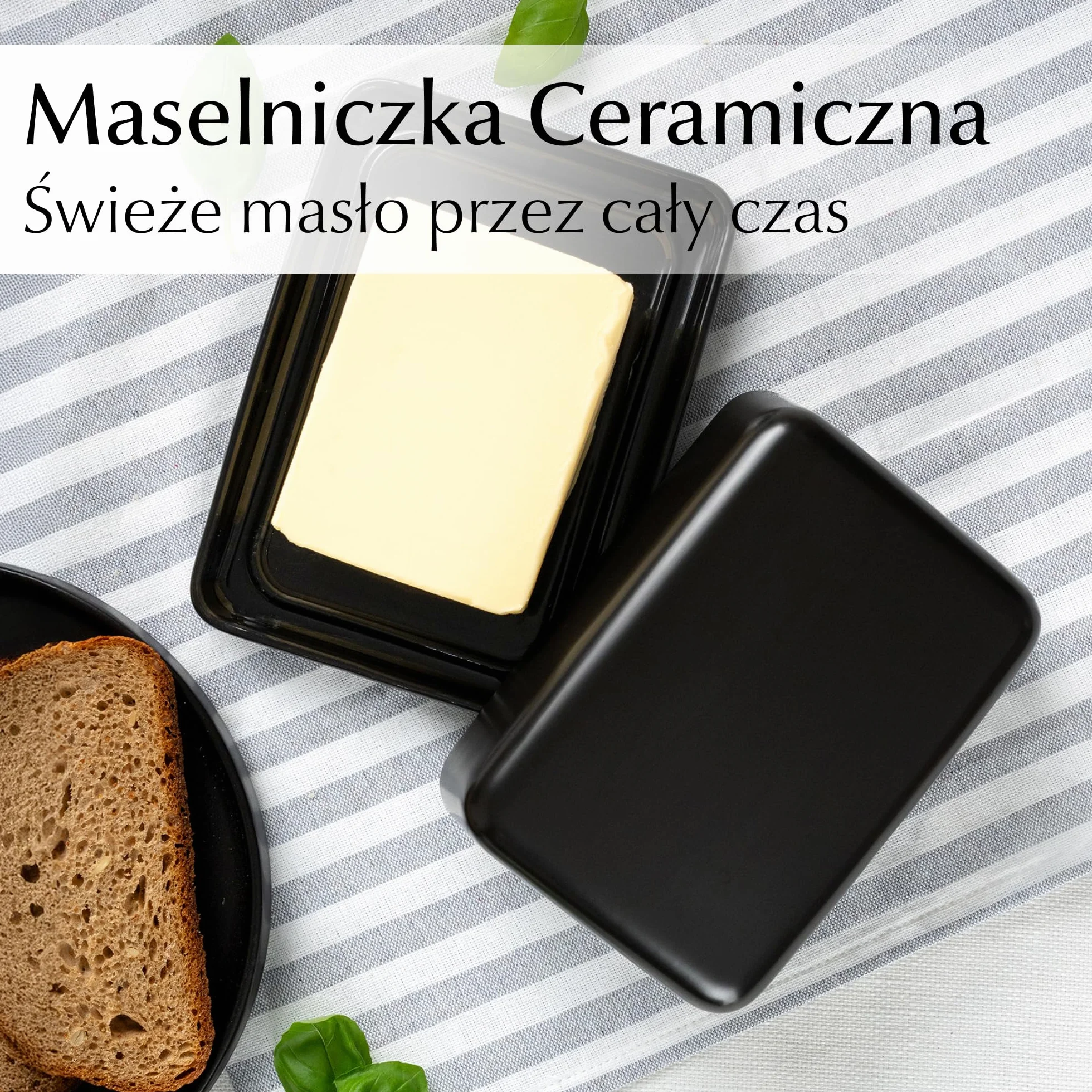 Pojemnik na Masło Ceramika 620 ml z Bambusową Pokrywką Odporny na Mycie w Zmywarce