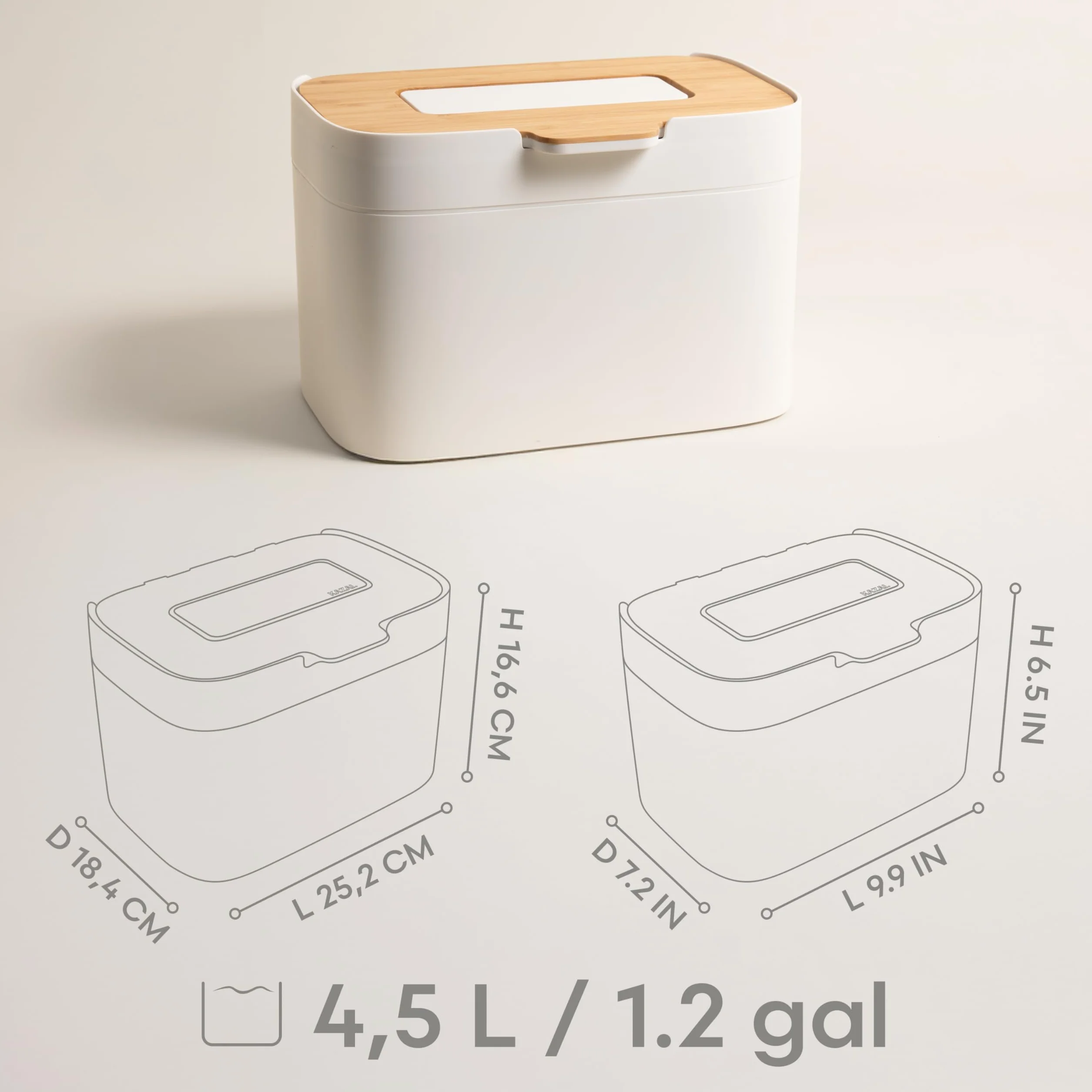 KAZAI. Bio-kosz na śmieci 'Elin' | 4,5L kompostownik z drewnianą pokrywką i filtrem | Bezwonny, zmywarkowy, z wewnętrznym pojemnikiem | Pojemnik na bioodpady do kuchni | Biały Złamany/Bambus