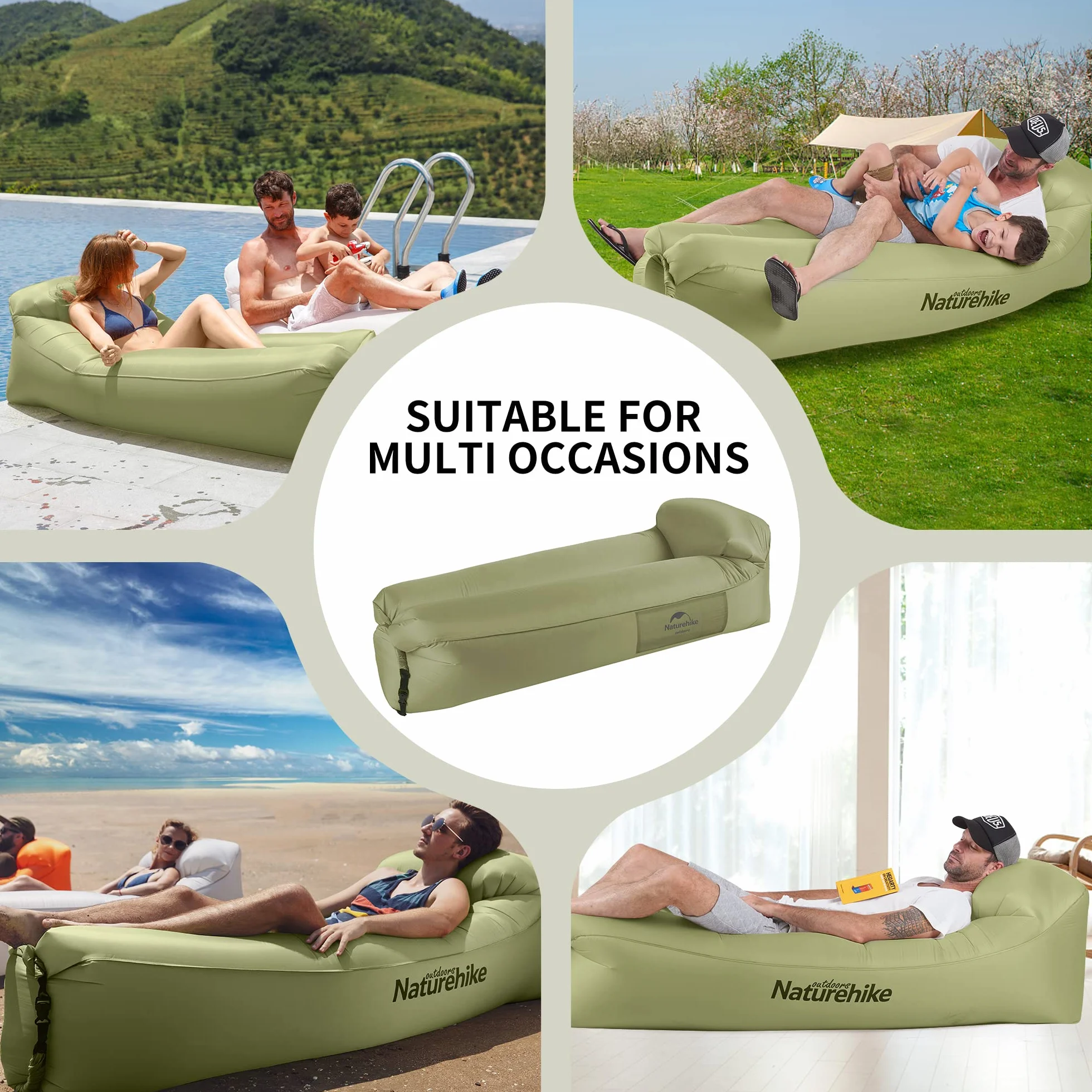Naturehike Nadmuchiwany fotel sofa łóżko kempingowe wodoodporna z plecakiem (zielony)
