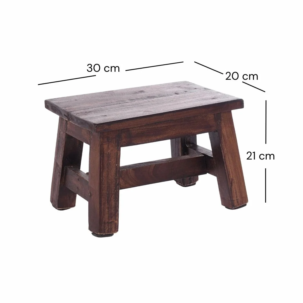DESIGN DELIGHTS RUSTIC FOOTSTOOL MONTE | 21 x 30 x 20 cm (wys. x szer. x gł.), drewno mahoniowe z recyklingu | drewniany stołek | Kolor: 03 ciemnobrązowy