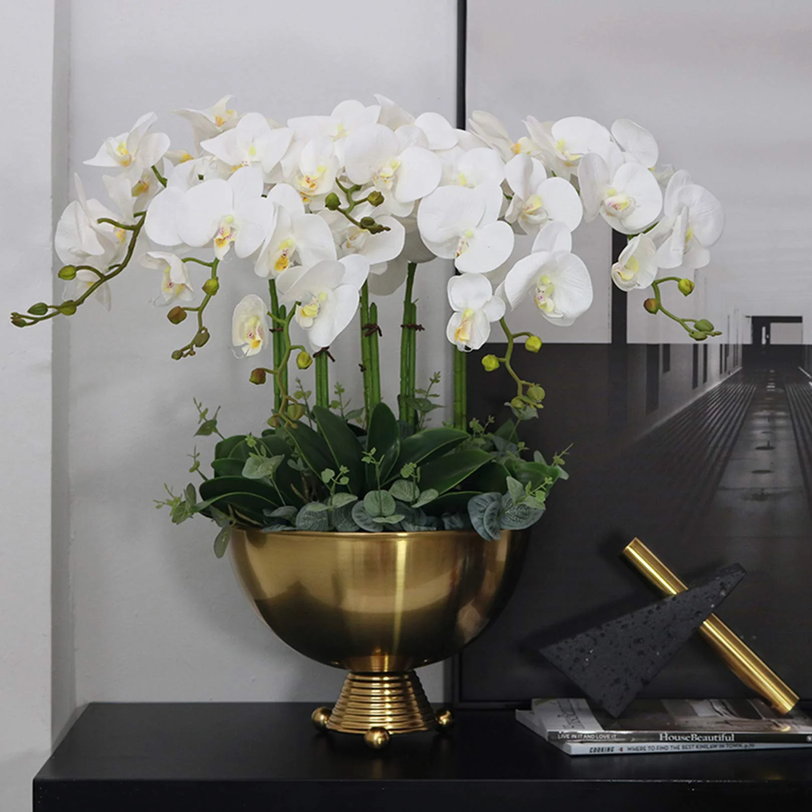 Sztuczne kwiaty phalaenopsis 80 cm białe 4 wiązki orchidei do mieszkania