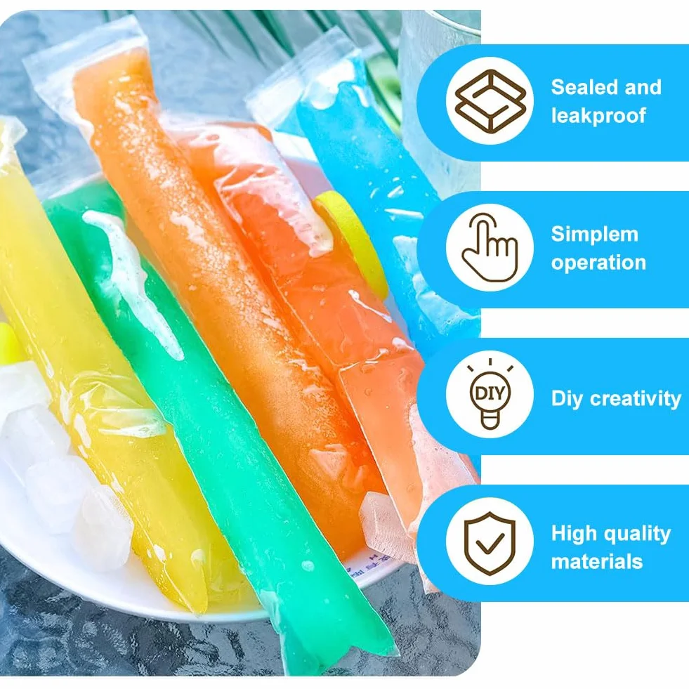 Foremki do lodów wodnych, 200 sztuk, torebki do lodów wodnych, nie zawierają BPA, foremki do lodów typu popsicle, foremki do lodów wodnych, bez BPA, z lejkiem, foremki do lodów DIY, do jogurtu