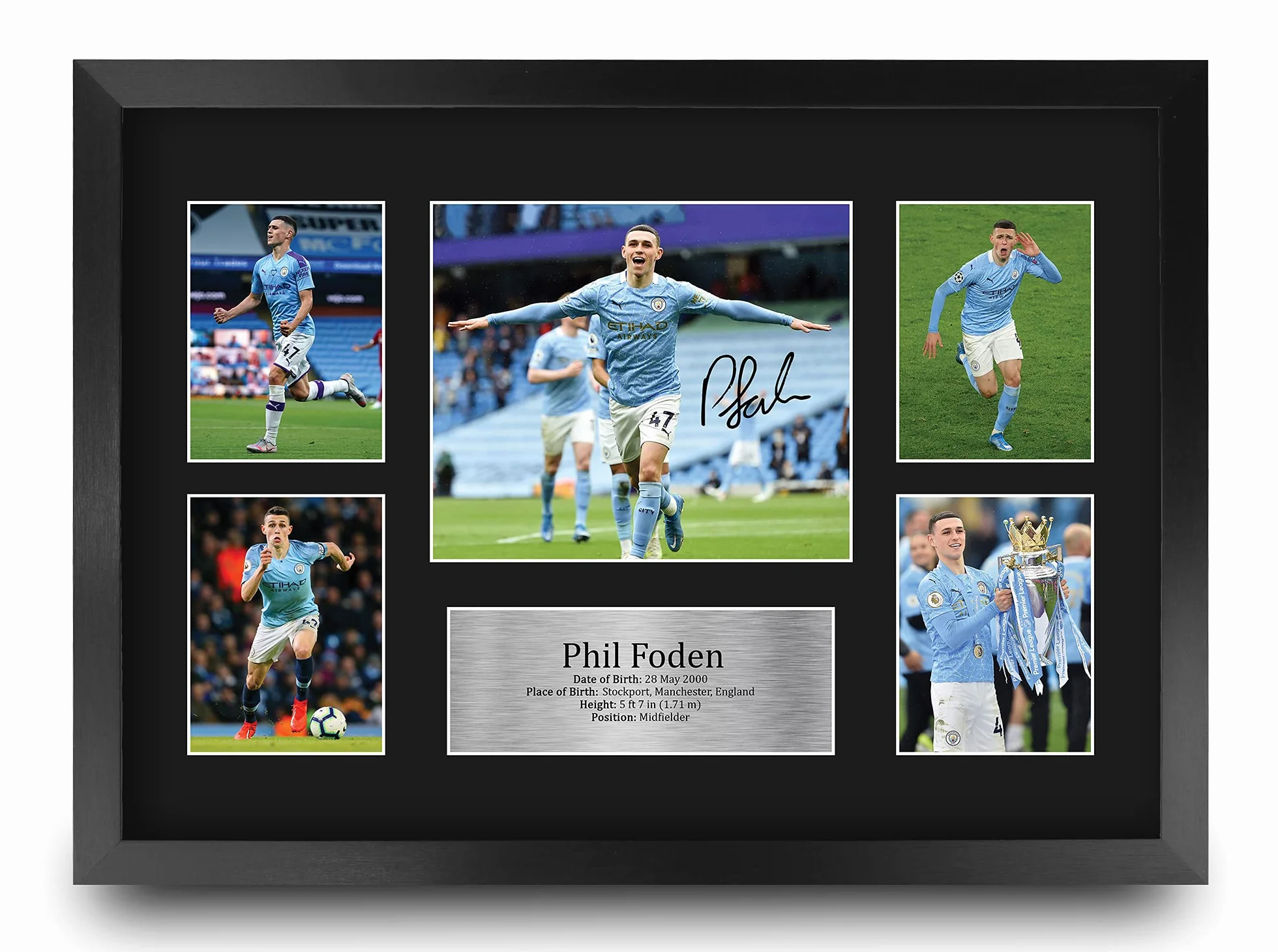 HWC Trading FR A3 Phil Foden Manchester City Prezenty Drukowane Podpisane Zdjęcie Z Autografem Dla Fanów Piłki Nożnej I Kibiców - A3 Framed
