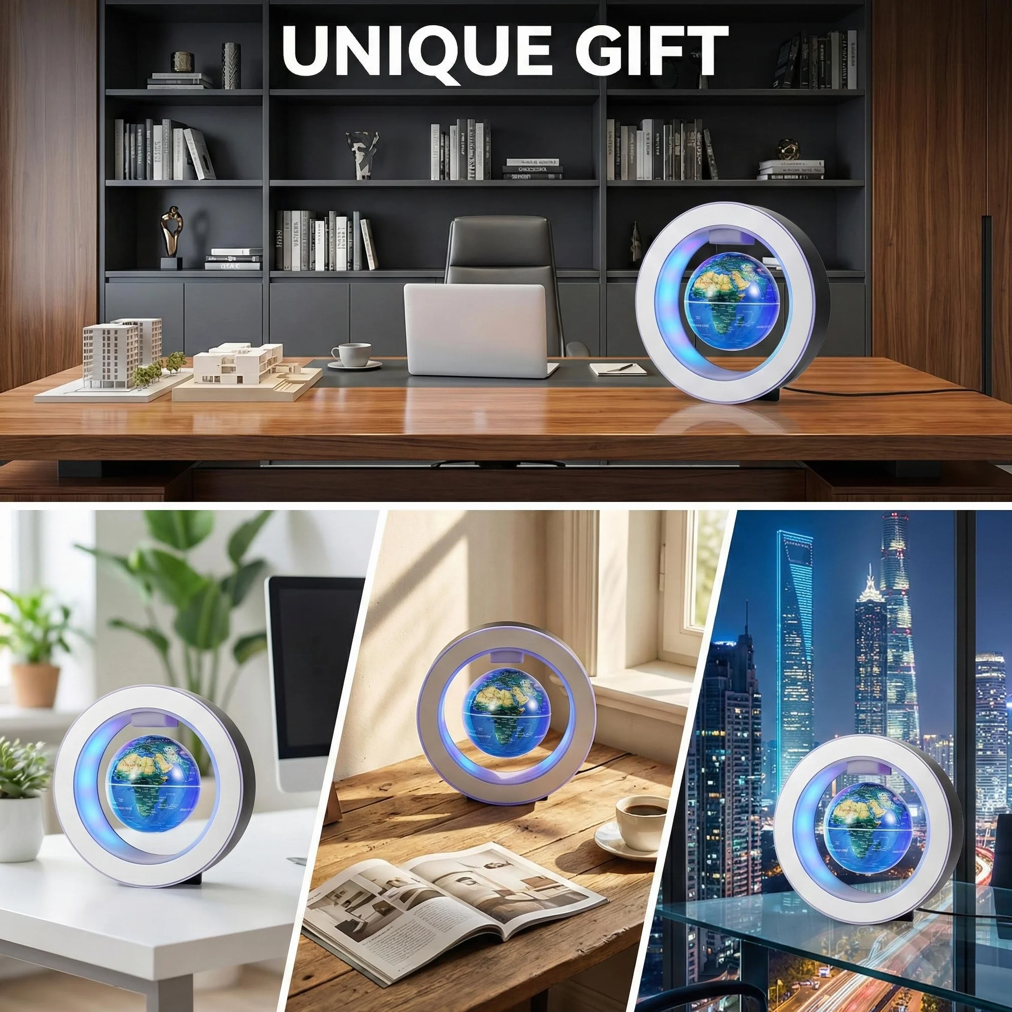 Magnetycznie unoszony globus 10 cm z konstelacjami, geograficznymi światłami LED, obracający się dla dzieci, fajny biurowy prezent dla mężczyzn, unikalne pomysły na prezenty czy gadżety techniczne na