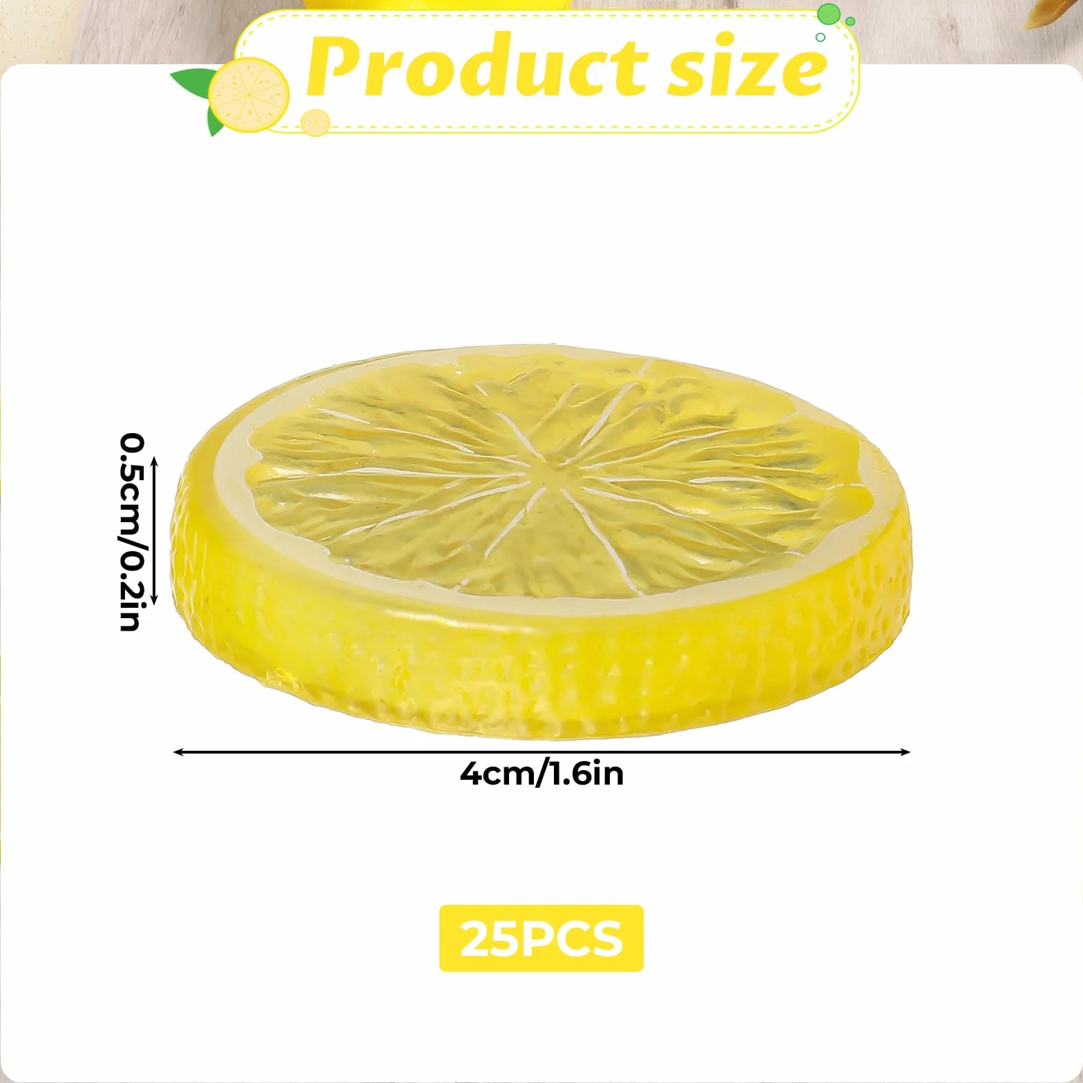 Lusofie 25 sztuk mini plasterków cytryny, imitacja plastiku, dekoracja z tworzywa sztucznego, plasterki cytryny, dekoracyjne na festiwal, imprezę, do dekoracji koszyka, do domu