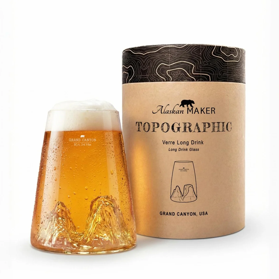 Szkło 450ml ręcznie dmuchane borokrzemianowe z wytłoczonymi górami TOPOGRAPHIC Wielki Kanion