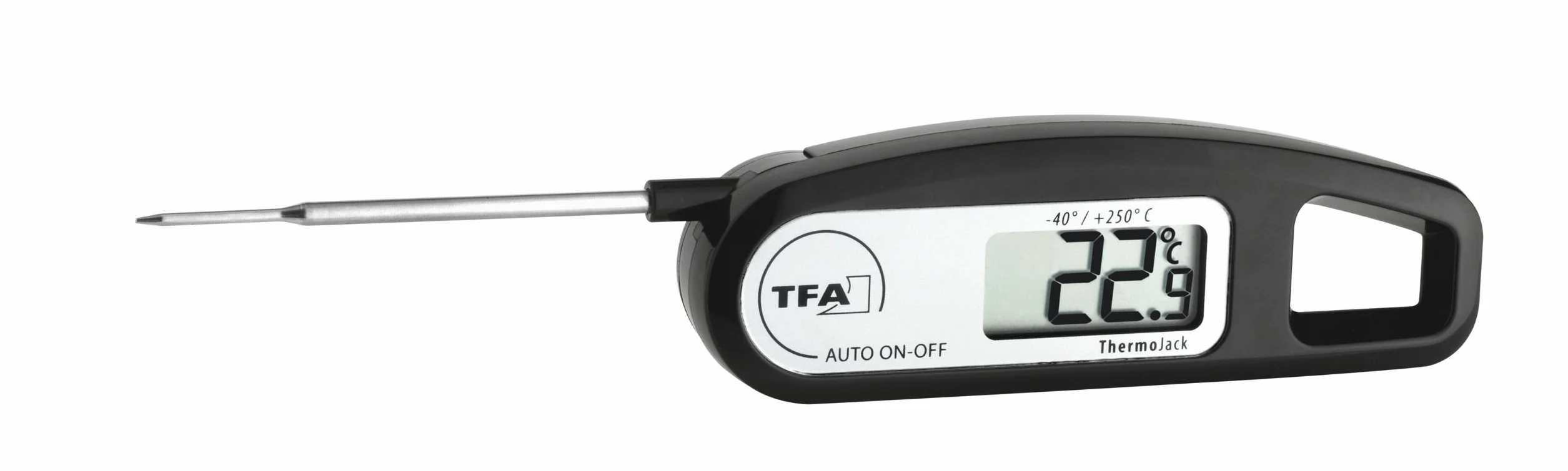 TFA Dostmann Thermo Jack cwkłuwalny/wtykowy termometr cyfrowy, 30.1047.01, kontrola produktów spozywczych, zmywalny, czarny