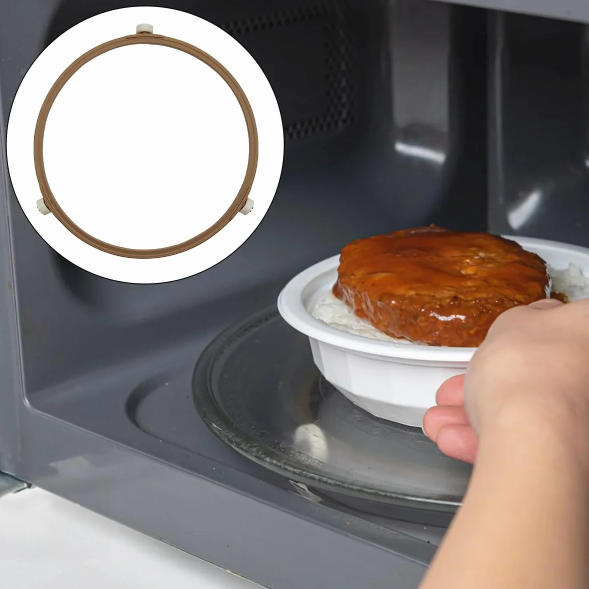 Pierścień obrotowy do kuchenki mikrofalowej 7,5", z rolkami o wysokości 14 mm, taca obrotowa 7,5 cala / 19 cm, środkowa szklana płyta tacki, uchwyt wsparcia zamiennik, wewnętrzny pierścień