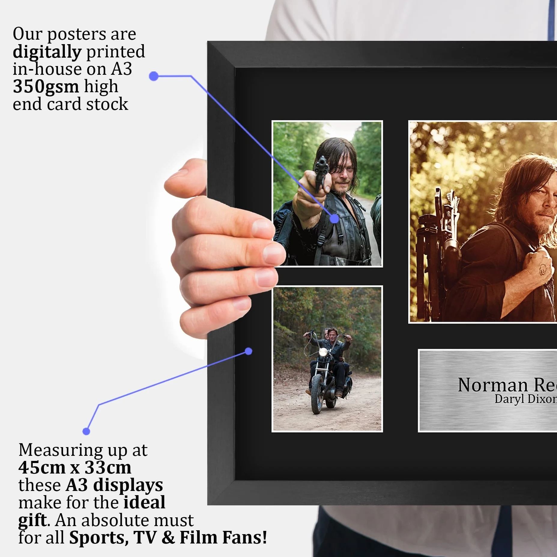 HWC Trading FR A3 Norman Reedus Walking Dead Daryl Prezenty Drukowane Podpisane Zdjęcie Z Autografem Dla Fanów Seriali Telewizyjnych - A3 Framed