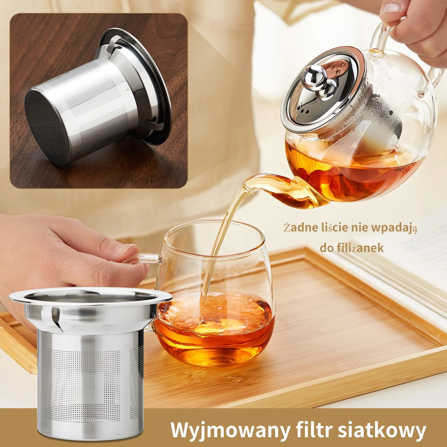 Szklany czajniczek z zaparzaczem 600 ml ze szkła borokrzemowego do herbaty